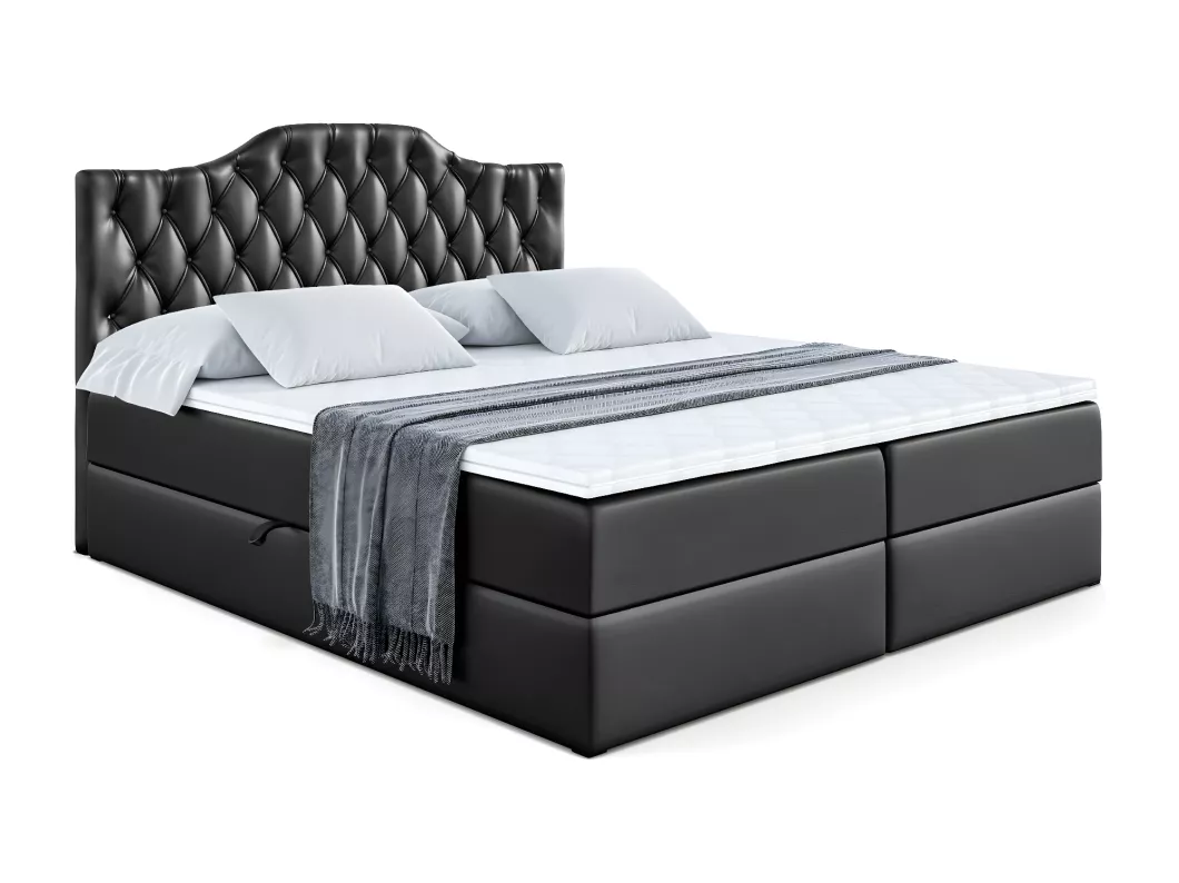 Kauf Unique Boxspringbett VILA-1 mit Bettkasten, H4-Materatze, Multipocketfederung - 120x200 - Schwarz Kunstleder