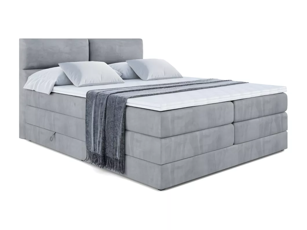 Kauf Unique Boxspringbett BOXI3 KING mit Bettkasten, 2 Matratzen - H3/Bonellfederung und H4/Multipocketmateratze - 180x200 - Hellgrau Samt