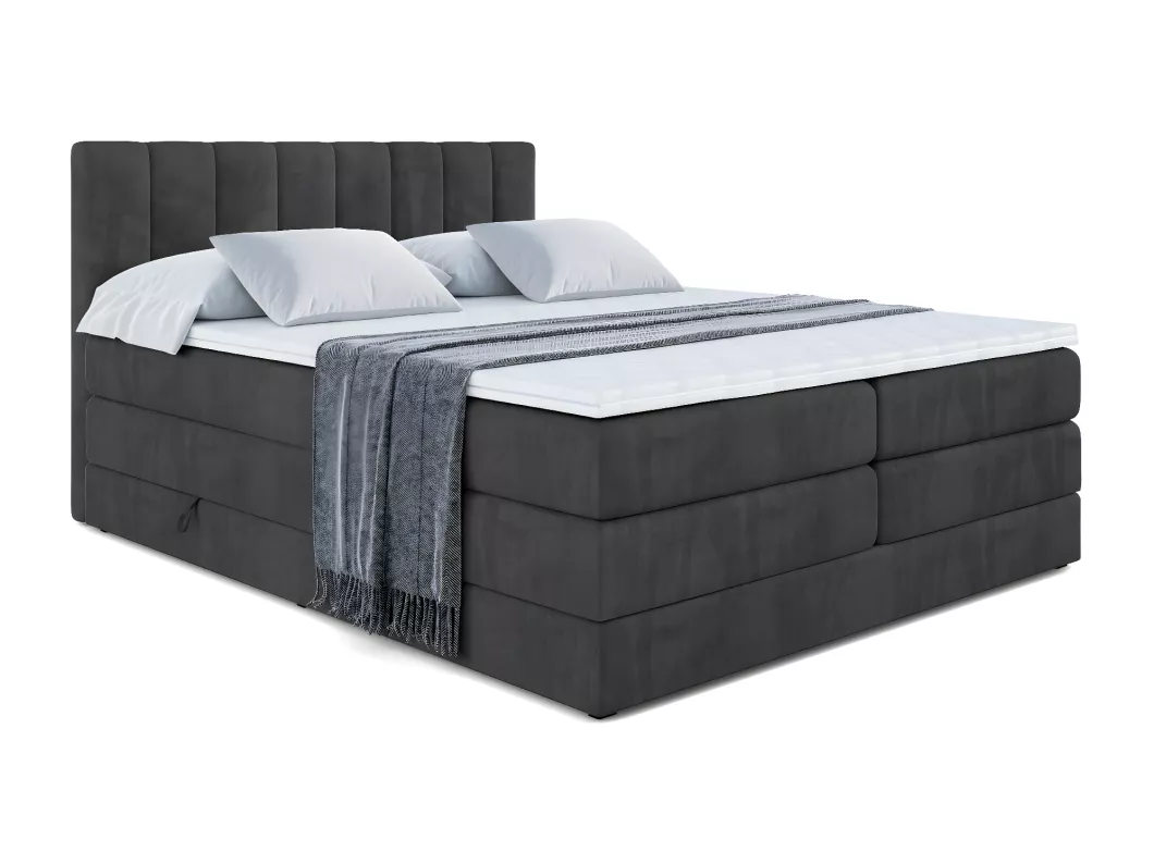 Kauf Unique Boxspringbett OTTA KING mit Bettkasten, 2 Matratzen - H3/Bonellfederung und H4/Multipocketmateratze - 140x200 - Schwarz Samt