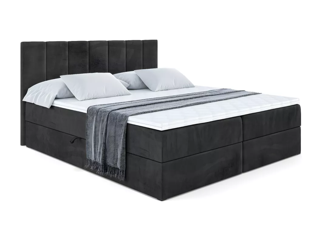 Kauf Unique Boxspringbett MOETI mit Bettkasten, H4-Materatze, Multipocketfederung - 180x200 - Schwarz Samt