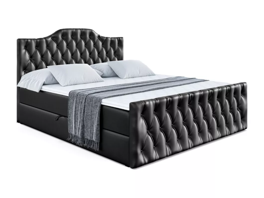 Kauf Unique Boxspringbett VILA-1-Z mit Bettkasten, H4-Materatze, Fußteil, Multipocketfederung - 140x200 - Schwarz Kunstleder