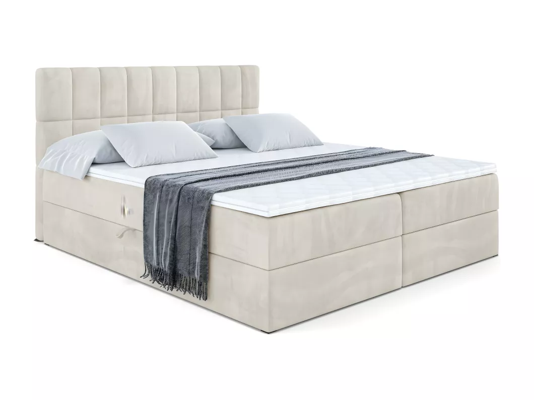 Kauf Unique Boxspringbett MIAMI mit Bettkasten, H3-Materatze, Bonellfederung - 180x200 - Beige Samt