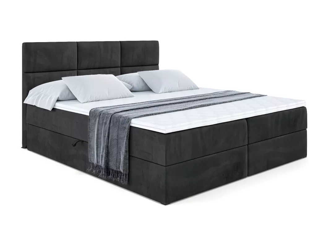 Kauf Unique Boxspringbett OHIO mit Bettkasten, H3-Materatze, Bonellfederung - 160x200 - Schwarz Samt