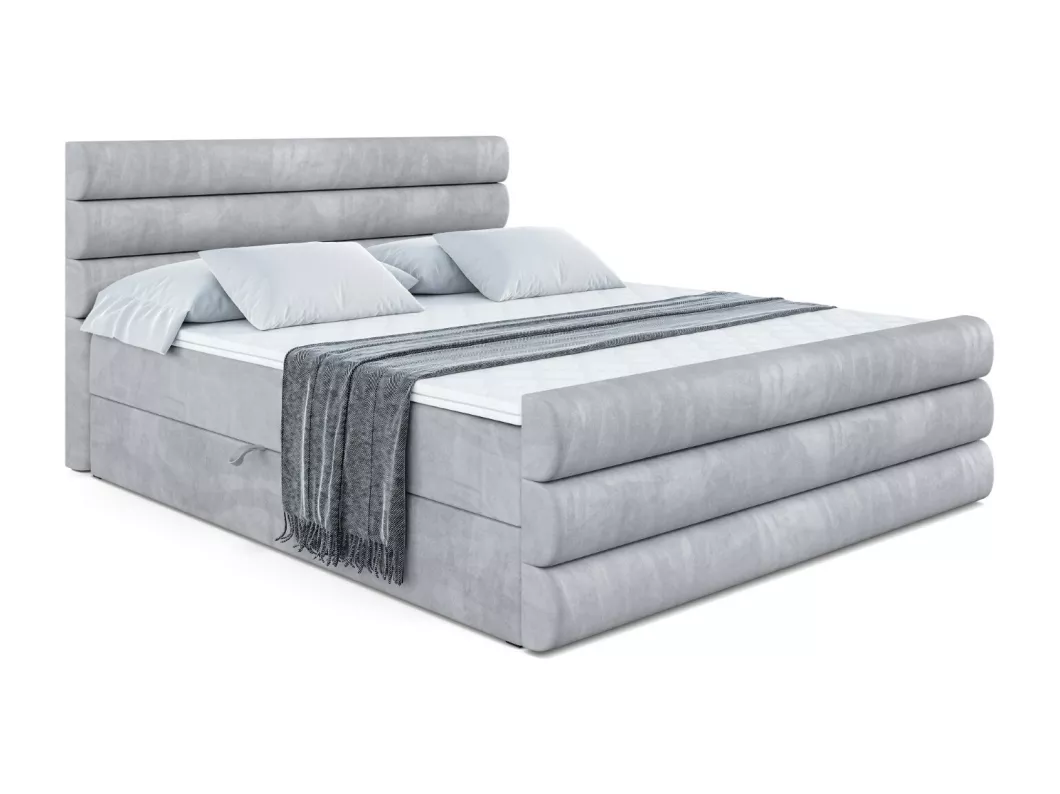 Kauf Unique Boxspringbett CELESTIA-Z mit Bettkasten, H4-Materatze, Fußteil, Multipocketfederung - 200x200 - Grau Samt