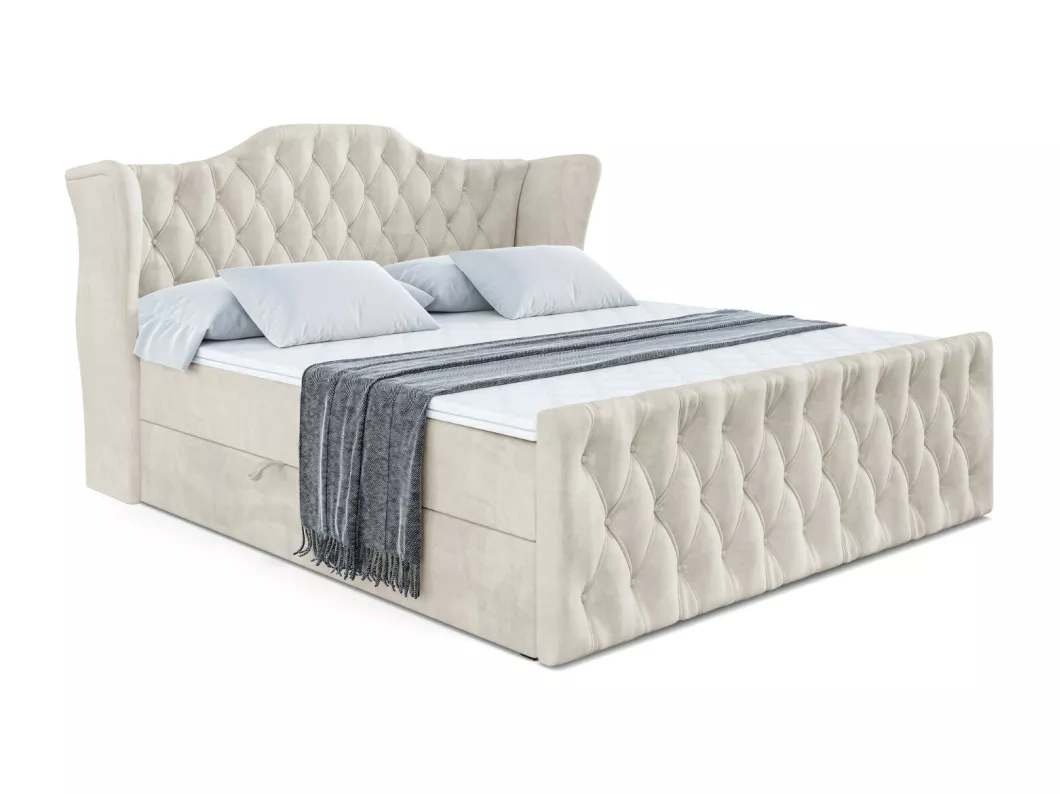 Kauf Unique Boxspringbett VILA-Z mit Bettkasten, H3-Materatze, Fußteil, Bonellfederung - 120x200 - Beige Samt