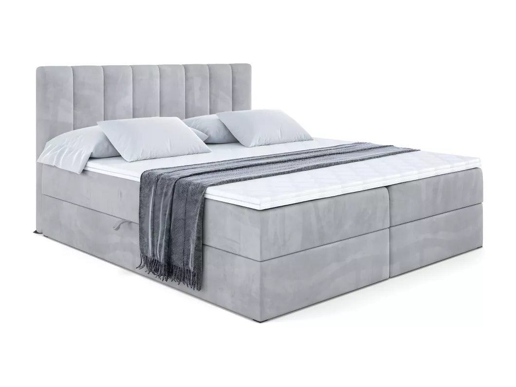 Kauf Unique Boxspringbett OTTA mit Bettkasten, H4-Materatze, Multipocketfederung - 140x200 Grau Samt