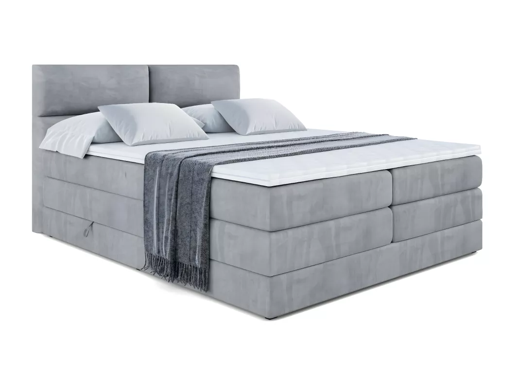 Kauf Unique Boxspringbett BOXI3 KING mit Bettkasten, 2 Matratzen - H3/Bonellfederung und H4/Multipocketmateratze - 140x200 - Hellgrau Samt