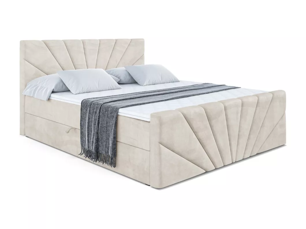 Kauf Unique Boxspringbett MILTIO-Z mit Bettkasten, H4-Materatze, Fußteil, Multipocketfederung - 160x200 - Beige Samt