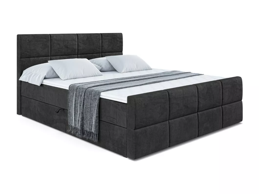 Kauf Unique Boxspringbett ARDENI-Z mit Bettkasten, H3-Materatze, Fußteil, Bonellfederung - 180x200 - Schwarz Samt