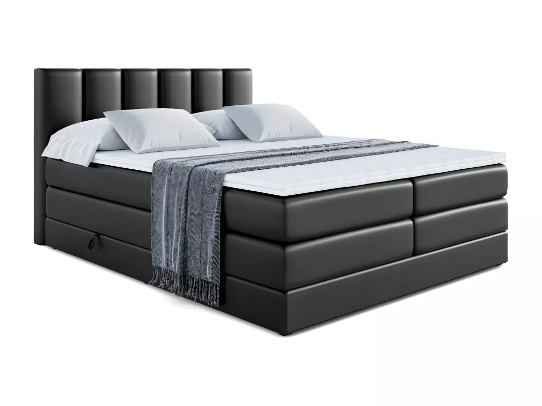 Kauf Unique Boxspringbett BOXI1 KING mit Bettkasten, 2 Matratzen - H3/Bonellfederung und H4/Multipocketmateratze - 200x200 - Schwarz Kunstleder