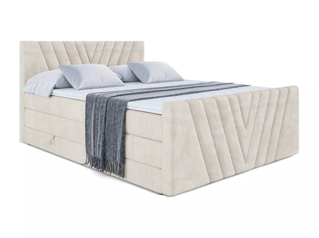 Kauf Unique Boxspringbett ERNI-Z KING mit Bettkasten, 2 Matratzen - H3/Bonellfederung und H4/Multipocketmateratze, Fußteil - 160x200 - Beige Samt