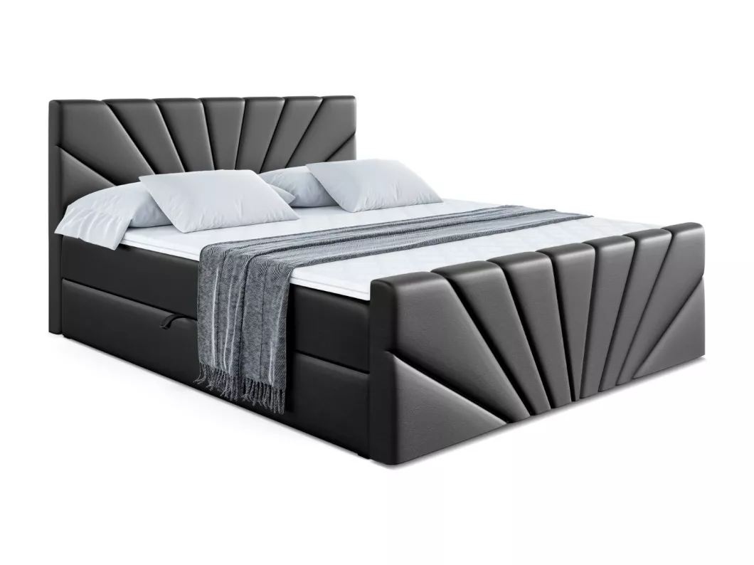 Kauf Unique Boxspringbett MILTIO-Z mit Bettkasten, H4-Materatze, Fußteil, Multipocketfederung - 160x200 - Schwarz Kunstleder