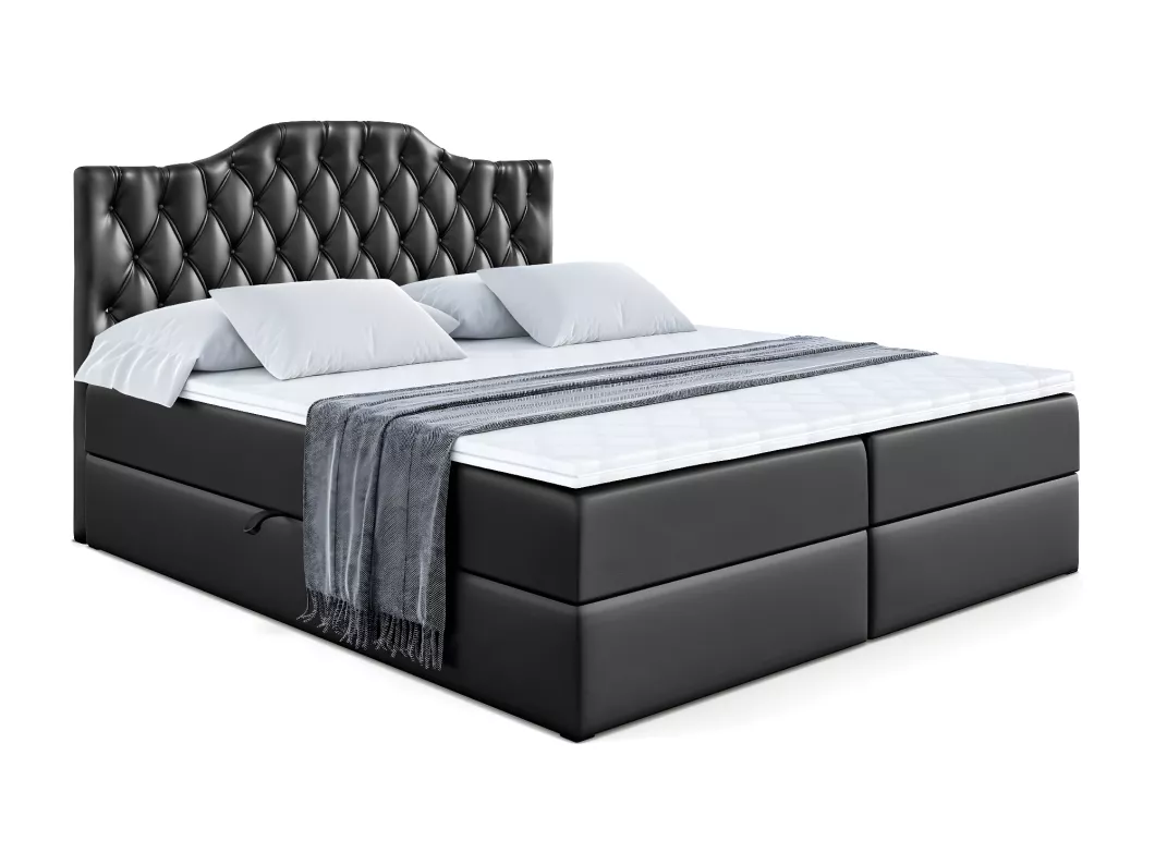 Kauf Unique Boxspringbett VILA-1 mit Bettkasten, H4-Materatze, Multipocketfederung - 200x200 - Schwarz Kunstleder