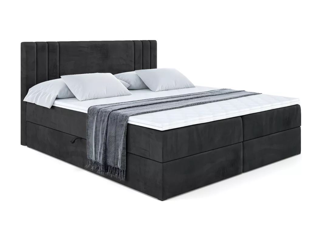 Kauf Unique Boxspringbett IDRIKO mit Bettkasten, H3-Materatze, Bonellfederung - 160x200 - Schwarz Samt