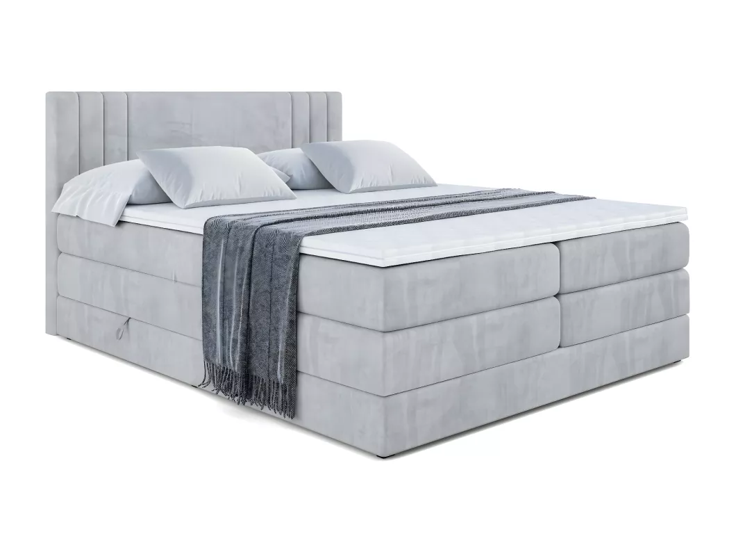 Kauf Unique Boxspringbett IDRIKO KING mit Bettkasten, 2 Matratzen - H3/Bonellfederung und H4/Multipocketmateratze - 160x200 - Grau Samt