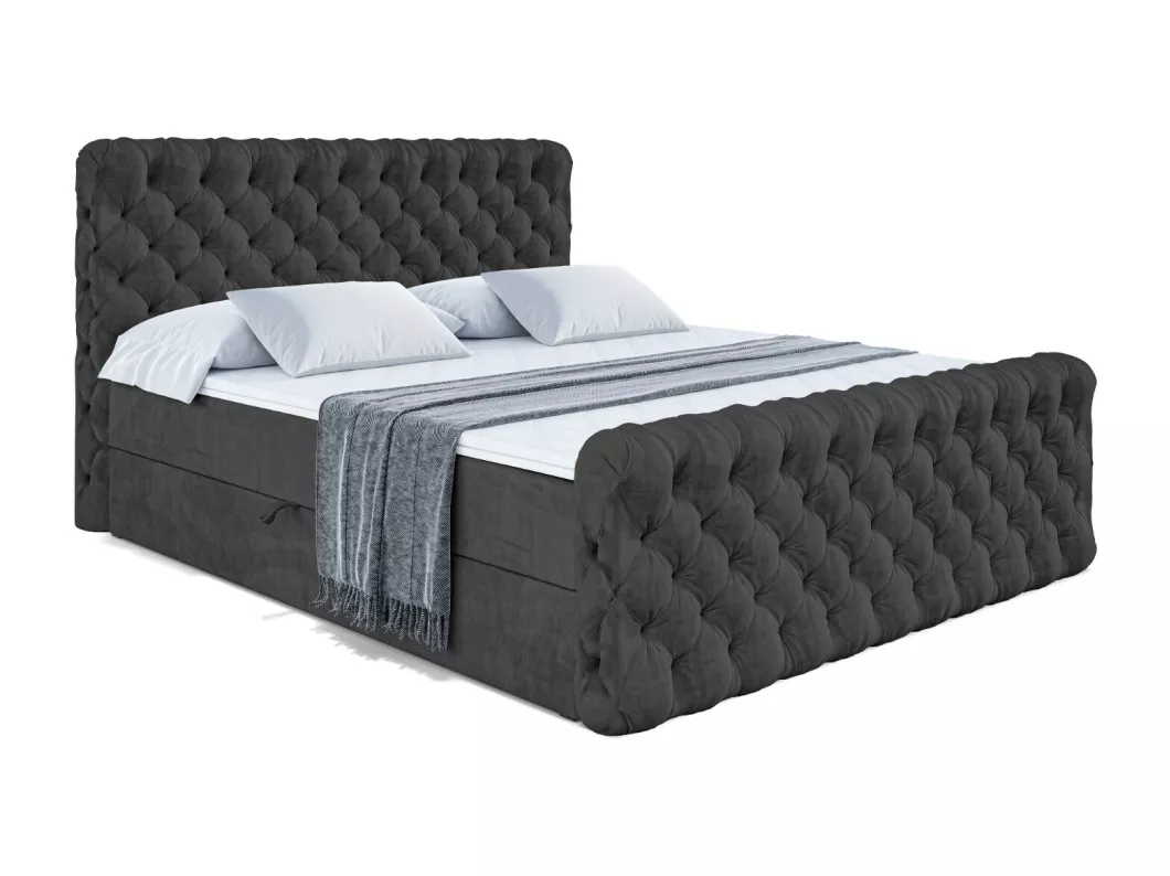 Kauf Unique Boxspringbett BOXI8-Z mit Bettkasten, H3-Materatze, Fußteil, Bonellfederung - 140x200 - Schwarz Samt