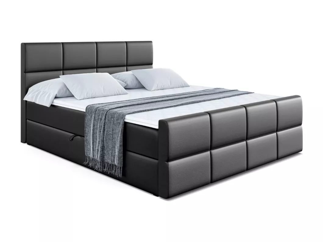 Kauf Unique Boxspringbett ARDENI-Z mit Bettkasten, H4-Materatze, Fußteil, Multipocketfederung - 160x200 - Schwarz Kunstleder