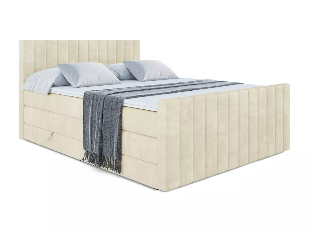 Kauf Unique Boxspringbett EDITA-Z KING mit Bettkasten, 2 Matratzen - H3/Bonellfederung und H4/Multipocketmateratze, Fußteil - 180x200 - Taupe Samt