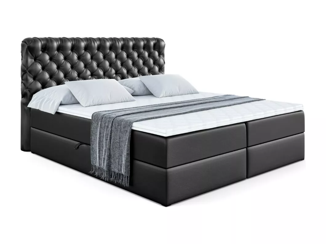 Kauf Unique Boxspringbett BOXI8 mit Bettkasten, H3-Materatze, Bonellfederung - 160x200 - Schwarz Kunstleder