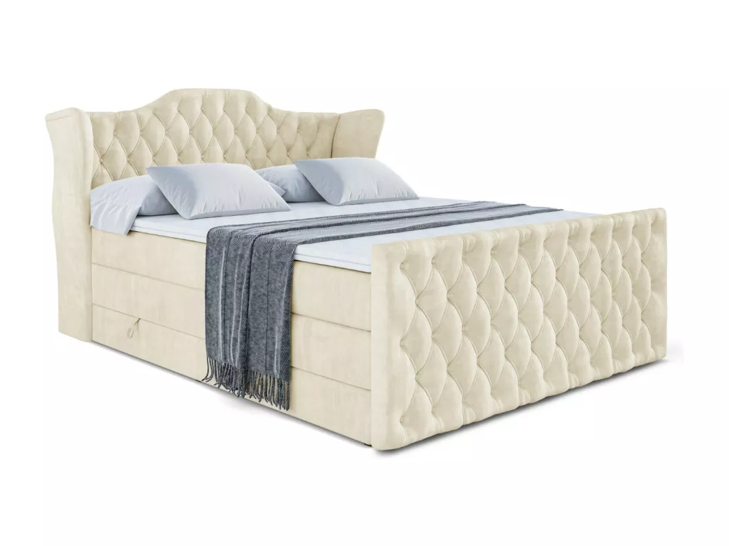 Kauf Unique Boxspringbett VILA-Z KING mit Bettkasten, 2 Matratzen - H3/Bonellfederung und H4/Multipocketmateratze, Fußteil - 140x200 - Taupe Samt