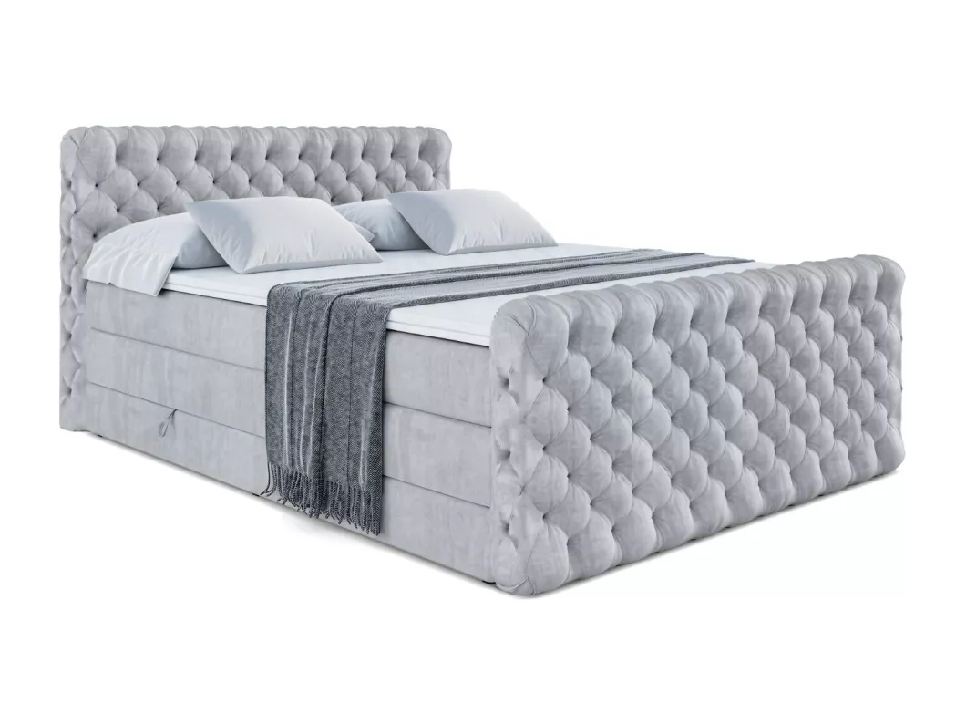 Kauf Unique Boxspringbett BOXI8-Z KING mit Bettkasten, 2 Matratzen - H3/Bonellfederung und H4/Multipocketmateratze, Fußteil - 180x200 - Grau Samt