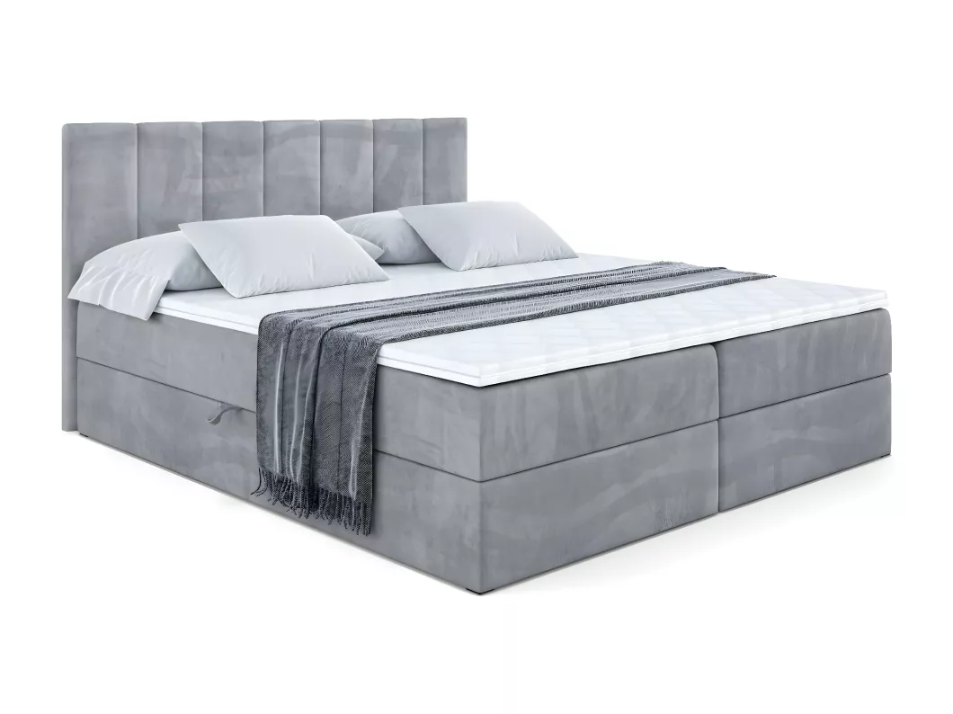 Kauf Unique Boxspringbett MOETI mit Bettkasten, H3-Materatze, Bonellfederung - 160x200 - Hellgrau Samt