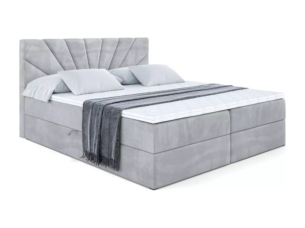 Kauf Unique Boxspringbett MILTIO mit Bettkasten, H3-Materatze, Bonellfederung - 180x200 - Grau Samt