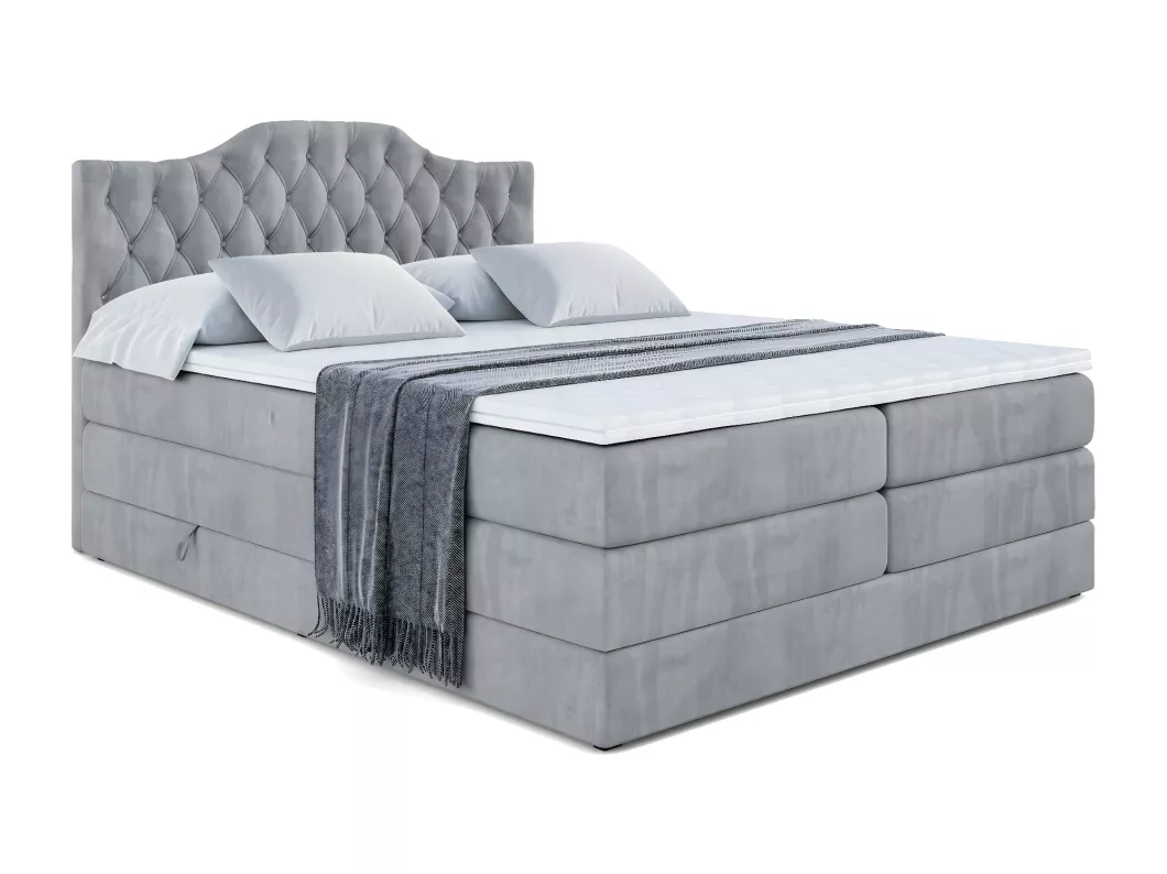 Kauf Unique Boxspringbett VILA-1 KING mit Bettkasten, 2 Matratzen - H3/Bonellfederung und H4/Multipocketmateratze - 160x200 - Hellgrau Samt