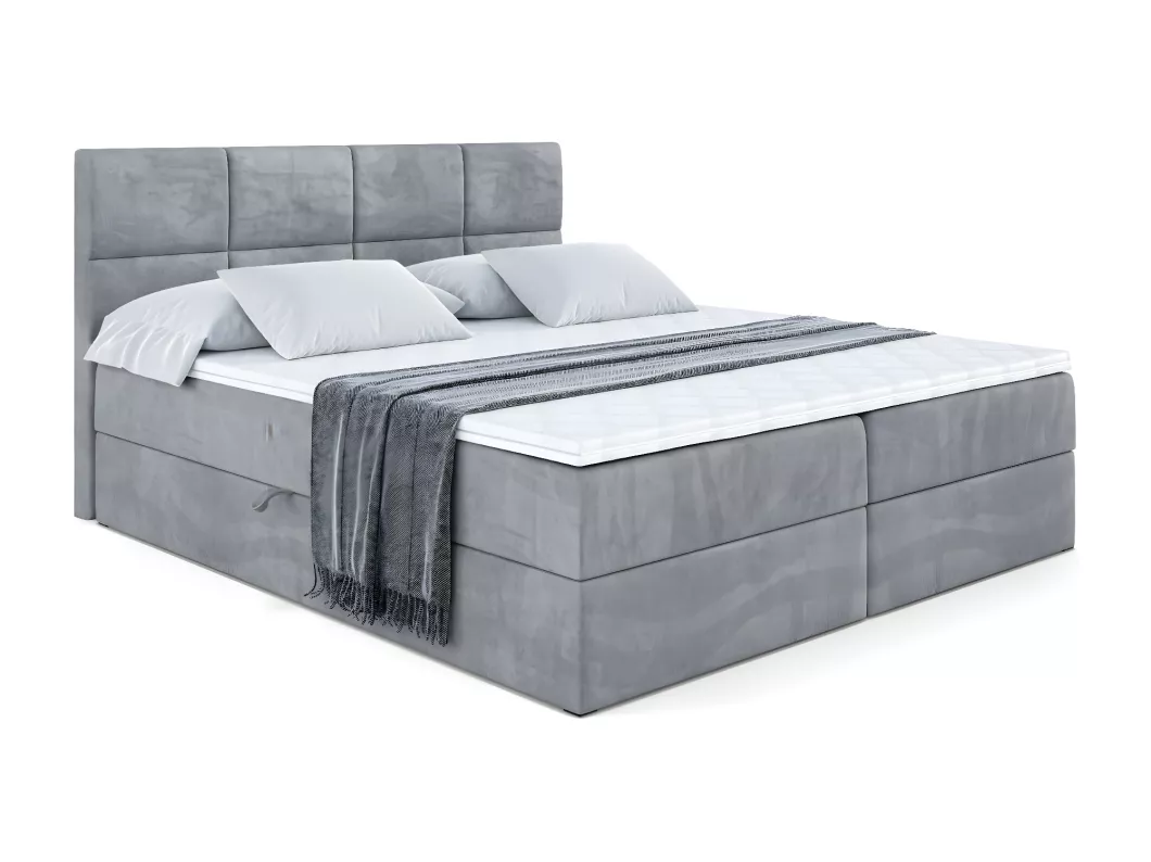 Kauf Unique Boxspringbett ARDENI mit Bettkasten, H3-Materatze, Bonellfederung - 200x200 - Hellgrau Samt