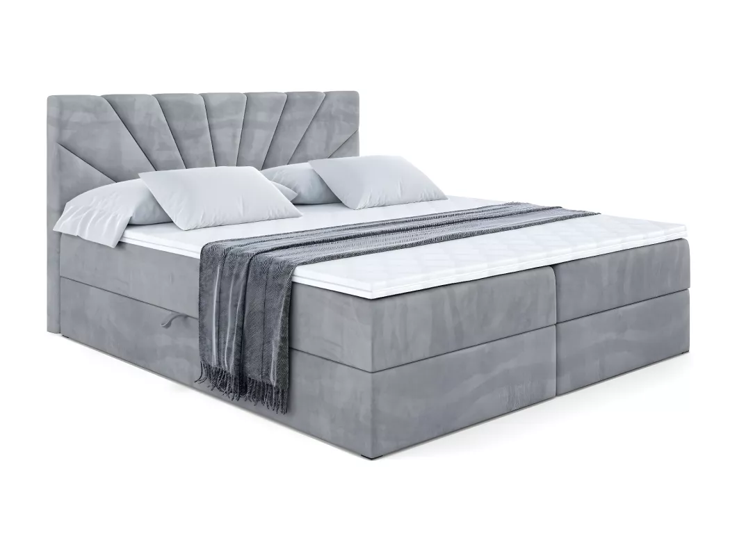 Kauf Unique Boxspringbett MILTIO mit Bettkasten, H3-Materatze, Bonellfederung - 200x200 - Hellgrau Samt