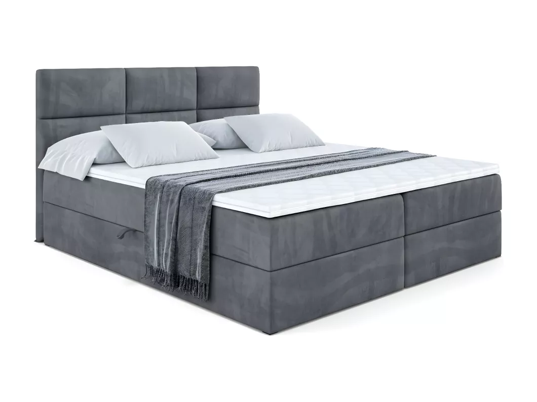 Kauf Unique Boxspringbett OHIO mit Bettkasten, H3-Materatze, Bonellfederung - 180x200 - Dunkelgrau Samt