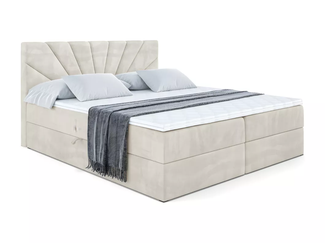 Kauf Unique Boxspringbett MILTIO mit Bettkasten, H4-Materatze, Multipocketfederung - 140x200 - Beige Samt