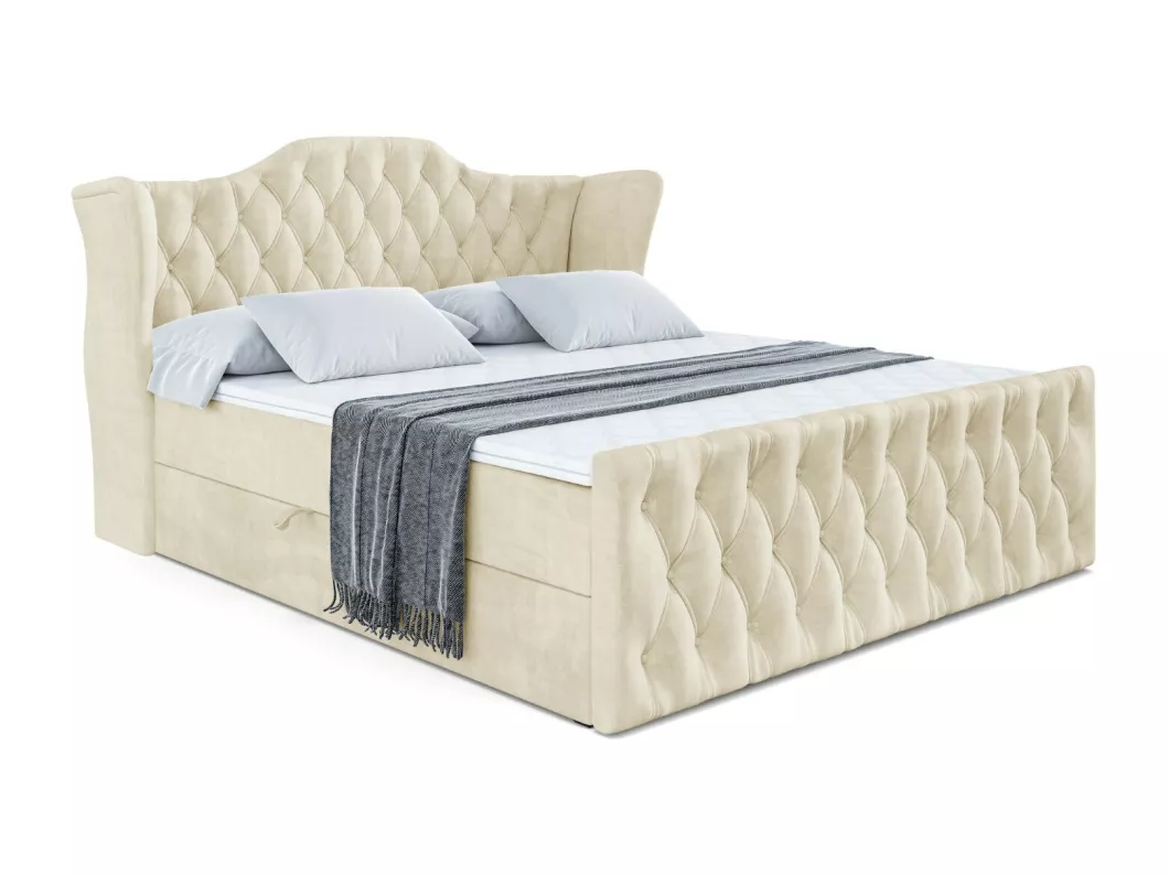 Kauf Unique Boxspringbett VILA-Z mit Bettkasten, H3-Materatze, Fußteil, Bonellfederung - 120x200 - Taupe Samt