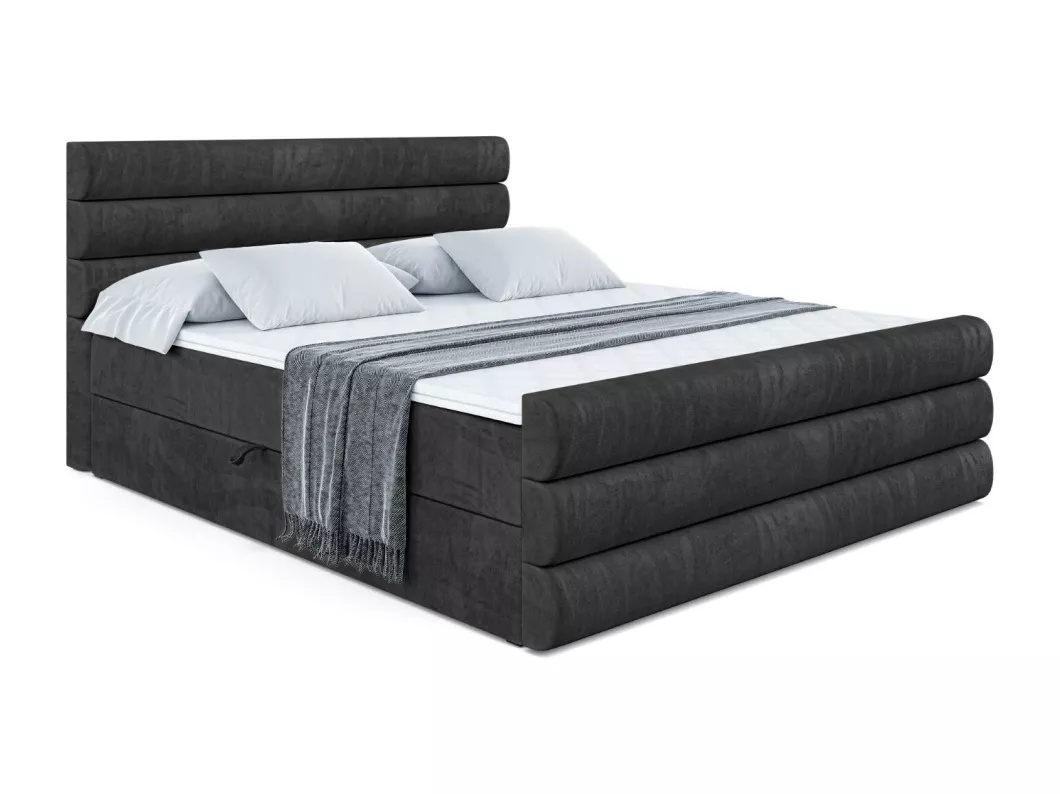 Kauf Unique Boxspringbett CELESTIA-Z mit Bettkasten, H4-Materatze, Fußteil, Multipocketfederung - 200x200 - Schwarz Samt