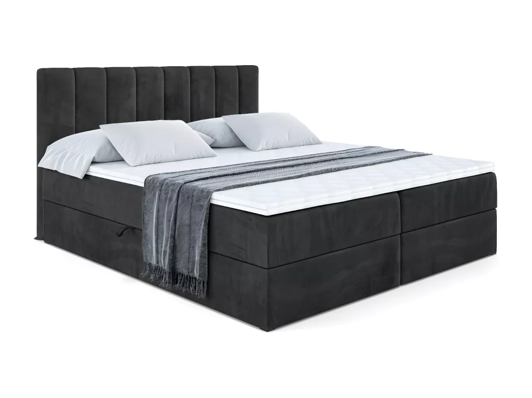 Kauf Unique Boxspringbett OTTA mit Bettkasten, H3-Materatze, Bonellfederung - 180x200 - Schwarz Samt