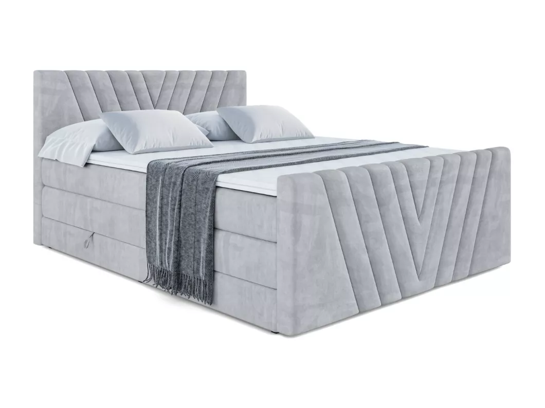 Kauf Unique Boxspringbett ERNI-Z KING mit Bettkasten, 2 Matratzen - H3/Bonellfederung und H4/Multipocketmateratze, Fußteil - 120x200 - Grau Samt