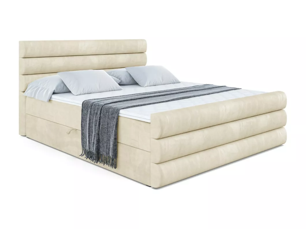 Kauf Unique Boxspringbett CELESTIA-Z mit Bettkasten, H4-Materatze, Fußteil, Multipocketfederung - 180x200 - Taupe Samt