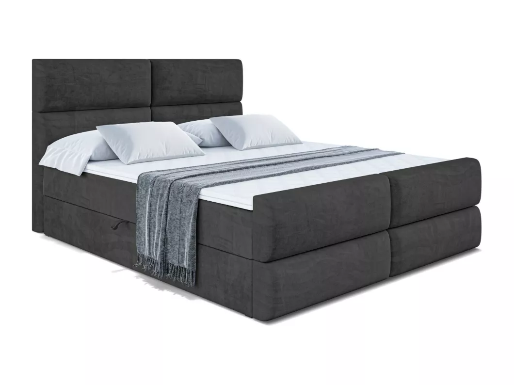 Kauf Unique Boxspringbett BOXI3-Z mit Bettkasten, H4-Materatze, Fußteil, Multipocketfederung - 200x200 - Schwarz Samt