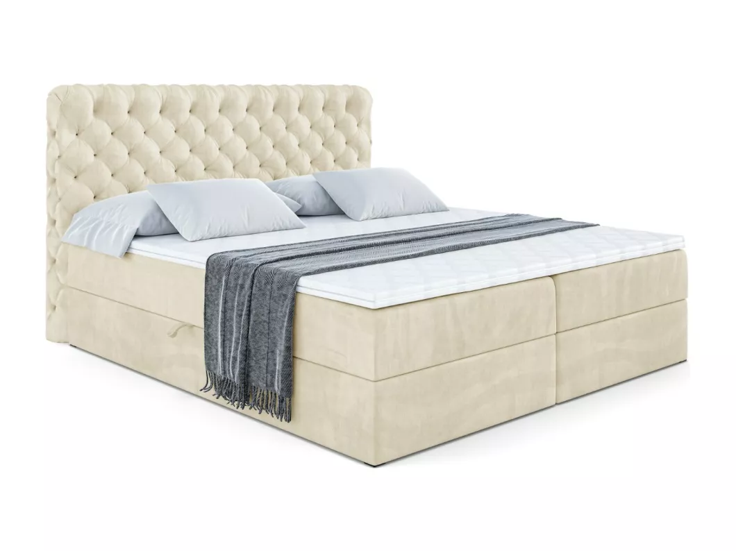 Kauf Unique Boxspringbett BOXI8 mit Bettkasten, H4-Materatze, Multipocketfederung - 160x200 - Taupe Samt