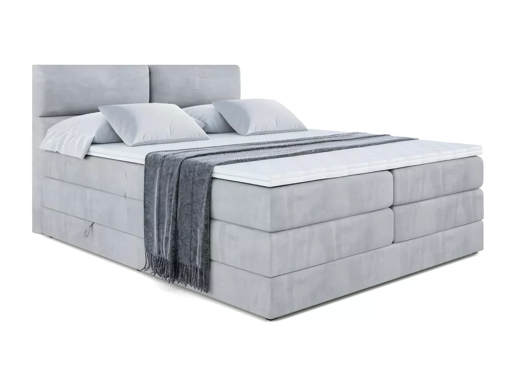 Kauf Unique Boxspringbett BOXI3 KING mit Bettkasten, 2 Matratzen - H3/Bonellfederung und H4/Multipocketmateratze - 120x200 - Grau Samt