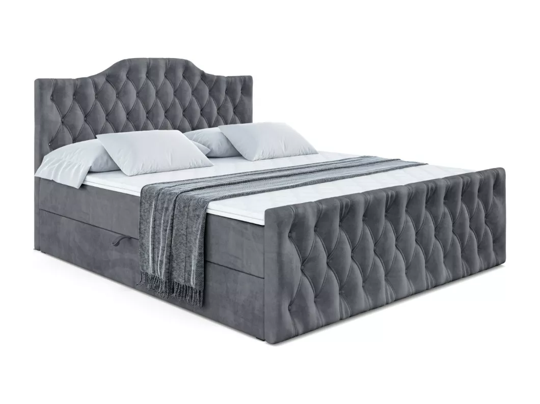 Kauf Unique Boxspringbett VILA-1-Z mit Bettkasten, H3-Materatze, Fußteil, Bonellfederung - 140x200 - Dunkelgrau Samt