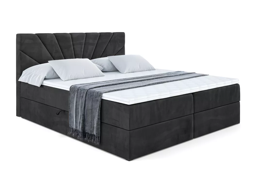 Kauf Unique Boxspringbett MILTIO mit Bettkasten, H4-Materatze, Multipocketfederung - 140x200 - Schwarz Samt