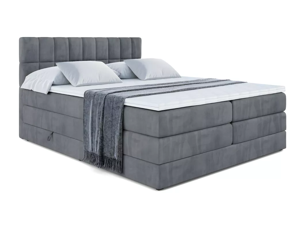 Kauf Unique Boxspringbett MIAMI KING mit Bettkasten, 2 Matratzen - H3/Bonellfederung und H4/Multipocketmateratze - 180x200 - Dunkelgrau Samt