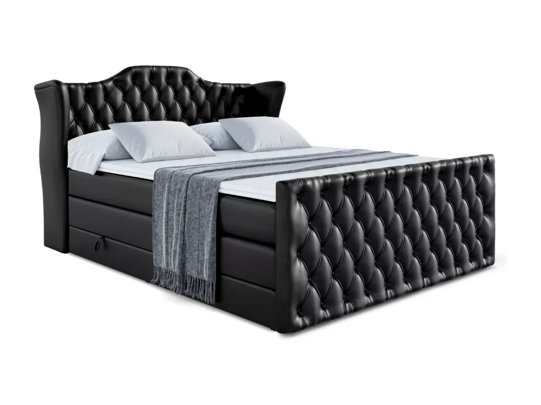 Kauf Unique Boxspringbett VILA-Z KING mit Bettkasten, 2 Matratzen - H3/Bonellfederung und H4/Multipocketmateratze, Fußteil - 200x200 - Schwarz Kunstleder