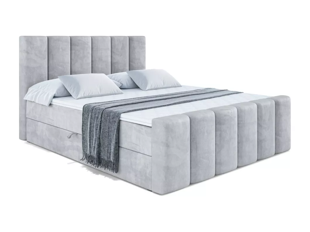 Kauf Unique Boxspringbett BOXI1-Z mit Bettkasten, H3-Materatze, Fußteil, Bonellfederung - 140x200 - Grau Samt