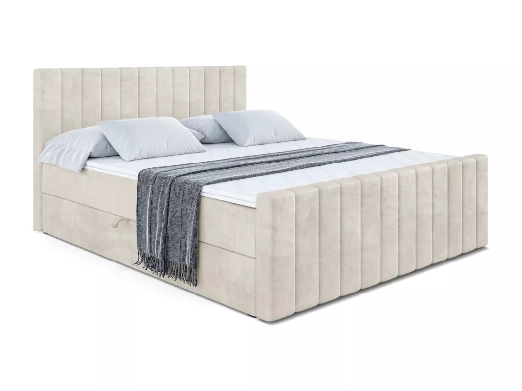 Kauf Unique Boxspringbett EDITA-Z mit Bettkasten, H3-Materatze, Fußteil, Bonellfederung - 160x200 - Beige Samt