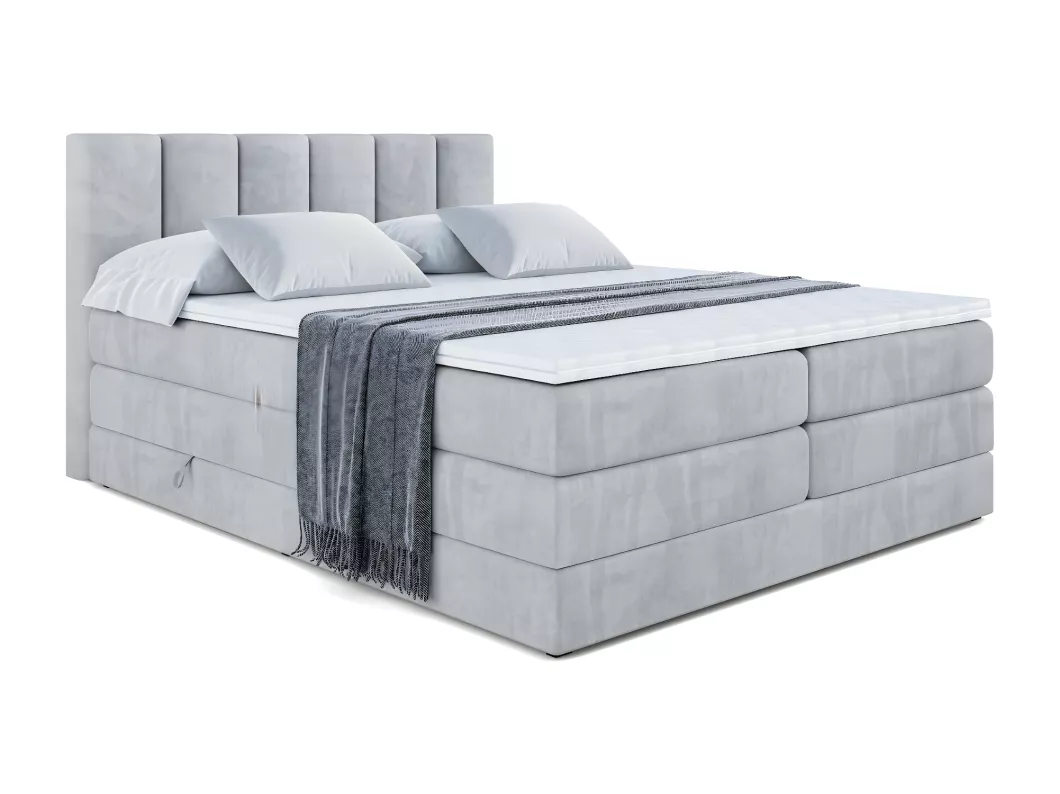 Kauf Unique Boxspringbett BOXI1 KING mit Bettkasten, 2 Matratzen - H3/Bonellfederung und H4/Multipocketmateratze - 140x200 - Grau Samt