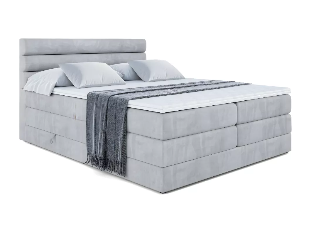 Kauf Unique Boxspringbett CELESTIA KING mit Bettkasten, 2 Matratzen - H3/Bonellfederung und H4/Multipocketmateratze - 120x200 - Grau Samt