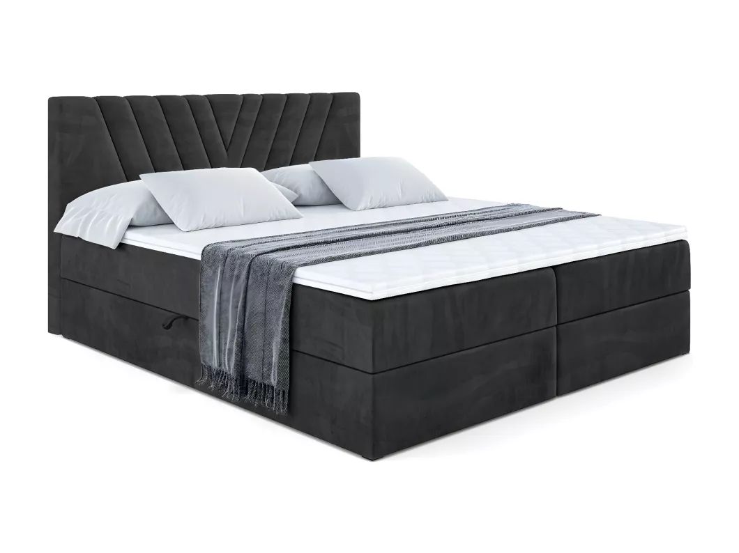 Kauf Unique Boxspringbett ERNINA mit Bettkasten, H3-Materatze, Bonellfederung - 180x200 - Schwarz Samt