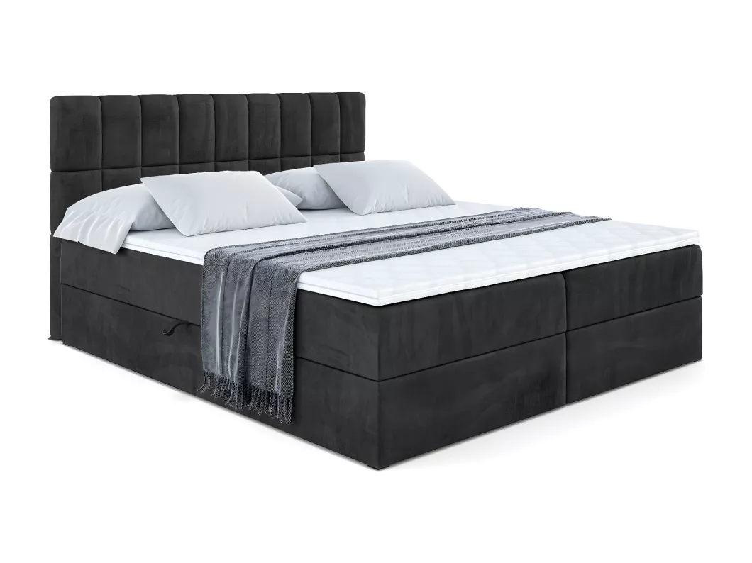 Kauf Unique Boxspringbett MIAMI mit Bettkasten, H3-Materatze, Bonellfederung - 160x200 - Schwarz Samt